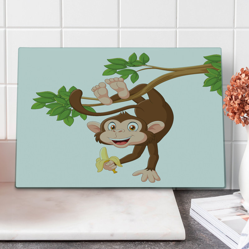 Planche à découper Ambesonne, singe de grande taille avec bananier chocolat blanc
