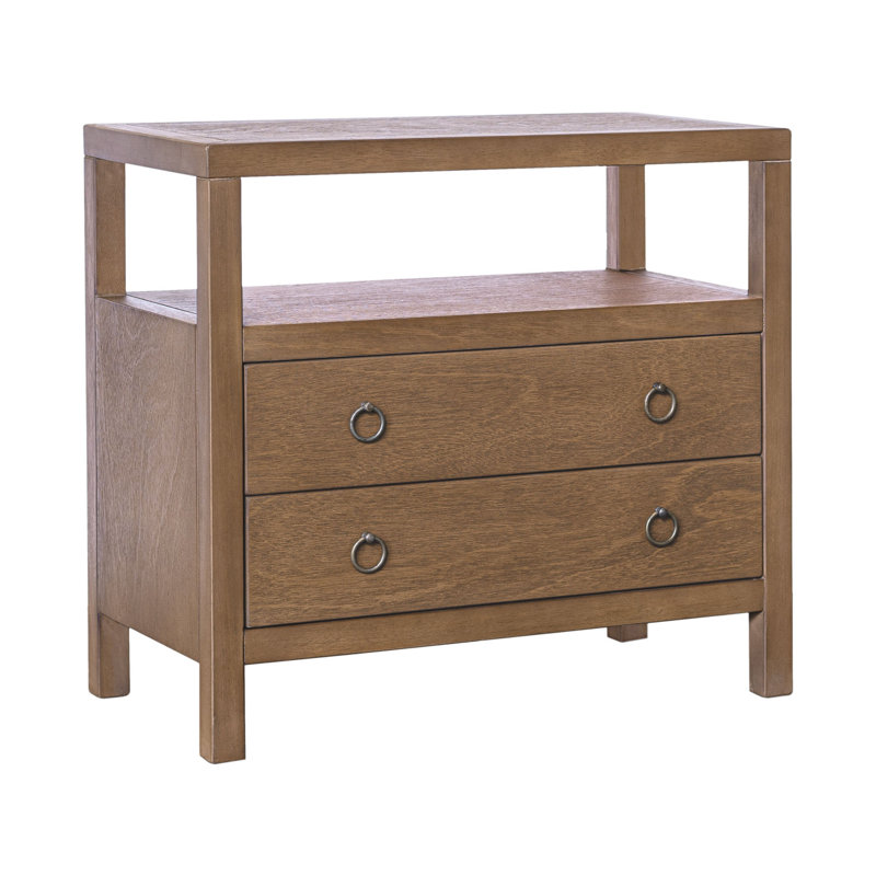 Linea 2 Drawer Nightstand with Shelf, 28"W, Medium Brown, Black