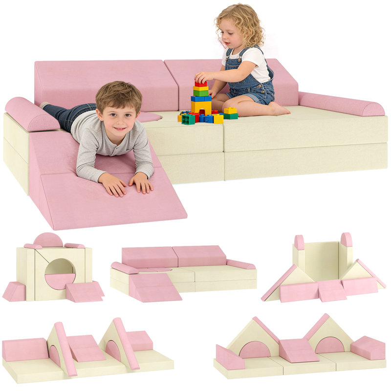 HOMCOM 130cm W Climbing Blocks, Pink/Cream