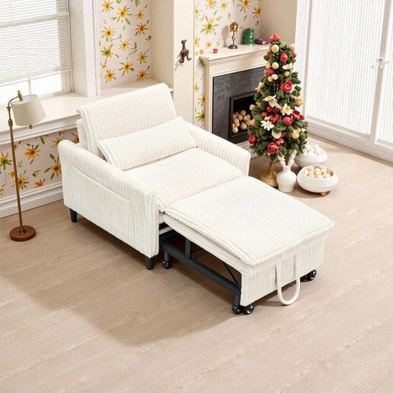 Canapé d'appoint moelleux en velours côtelé avec coussin amovible pour les petits espaces, Beige