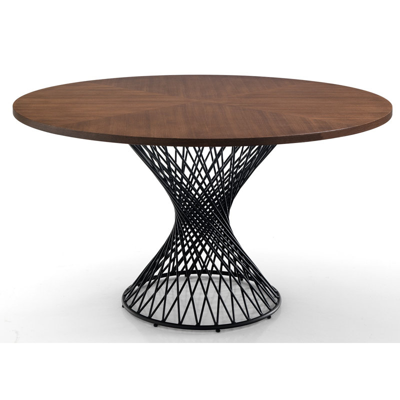 Amaja Walnut Round Metal Base Dining Table