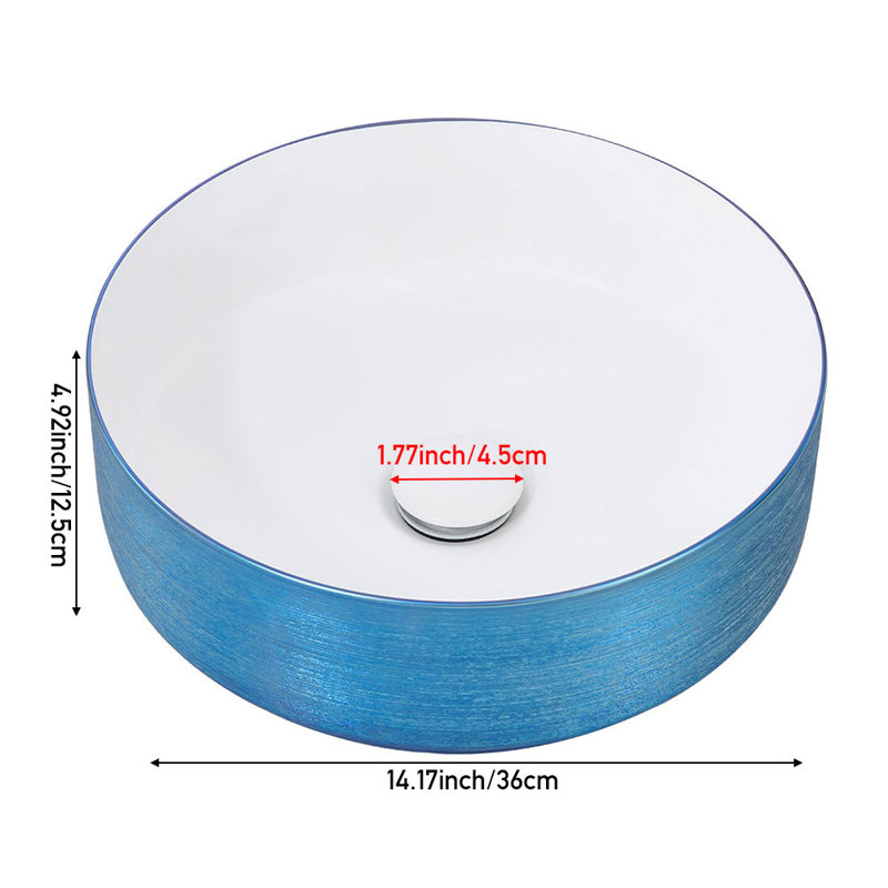 Metro Lane 360mm L x 360mm W Matte Ceramic Circular Sink, Matte Blue/White