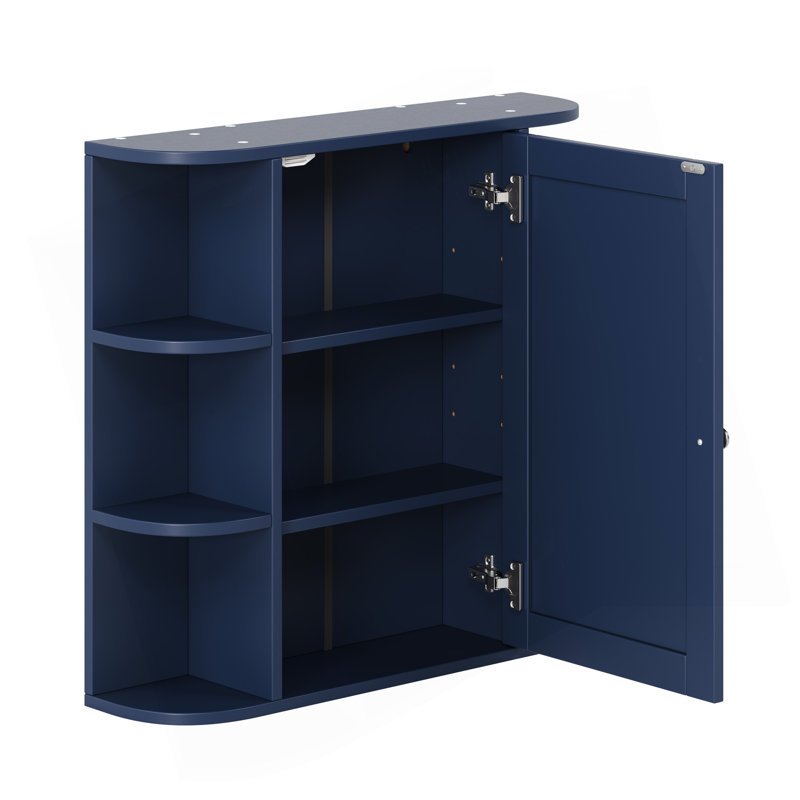 Armoire de rangement murale de salle de bain avec miroir, armoire à pharmacie avec tablette en bois réglable et portes, armoires de rangement montées avec 6 tablettes ouvertes