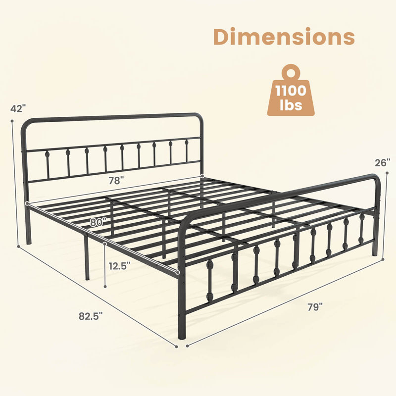 Bed Frame With Headboard Under Bed Storage No Box Spring Needed Black, King