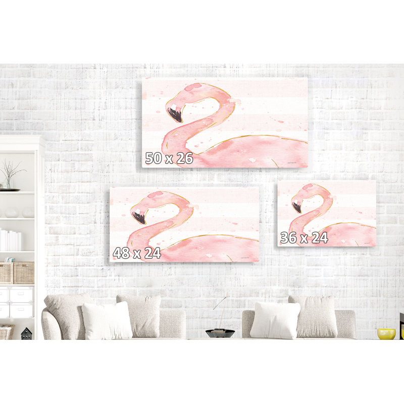 Flamant rose et profil rayé blanc, H 24 po x l 48 po x P 1,5 po