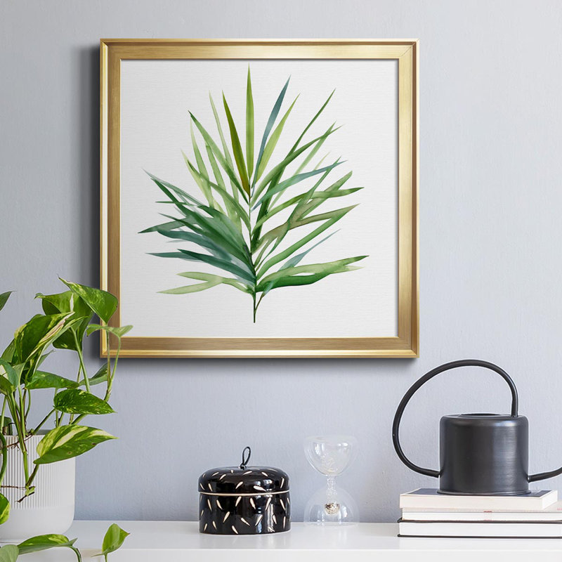 Palmier I - peinture sur toile encadrée, H 26,5 po x l 26,5 po x P 1,5 po, Or