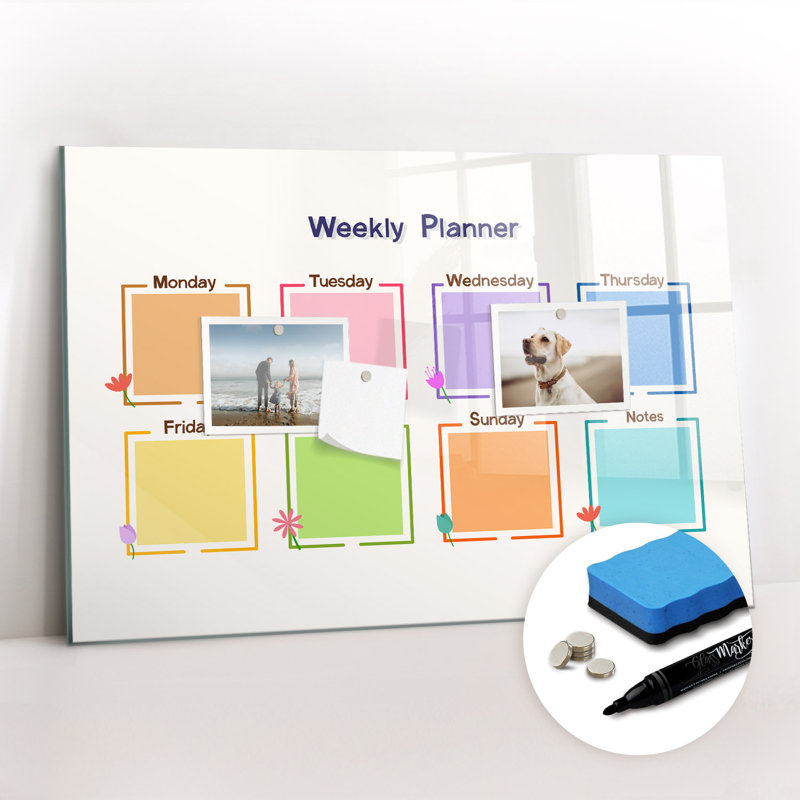 Magnetic Memo Board Whiteboard - 60 x 40 cm - Includes Marker and Magnets - Weekly planner