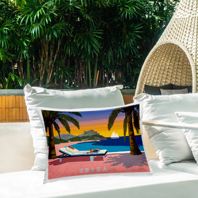 Coussin extérieur imprimé Ibiza Beach View par Amelia Noyes