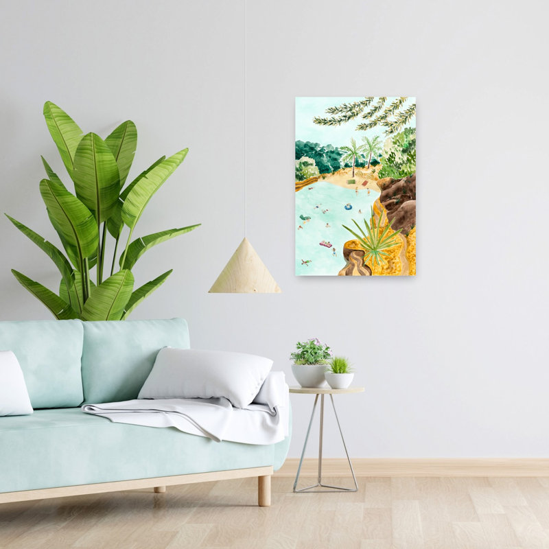 «Tropical Lagoon Oasis Peaceful Serene Abstract Palm Tree Beach», art mural, H 24 po x l 16 po