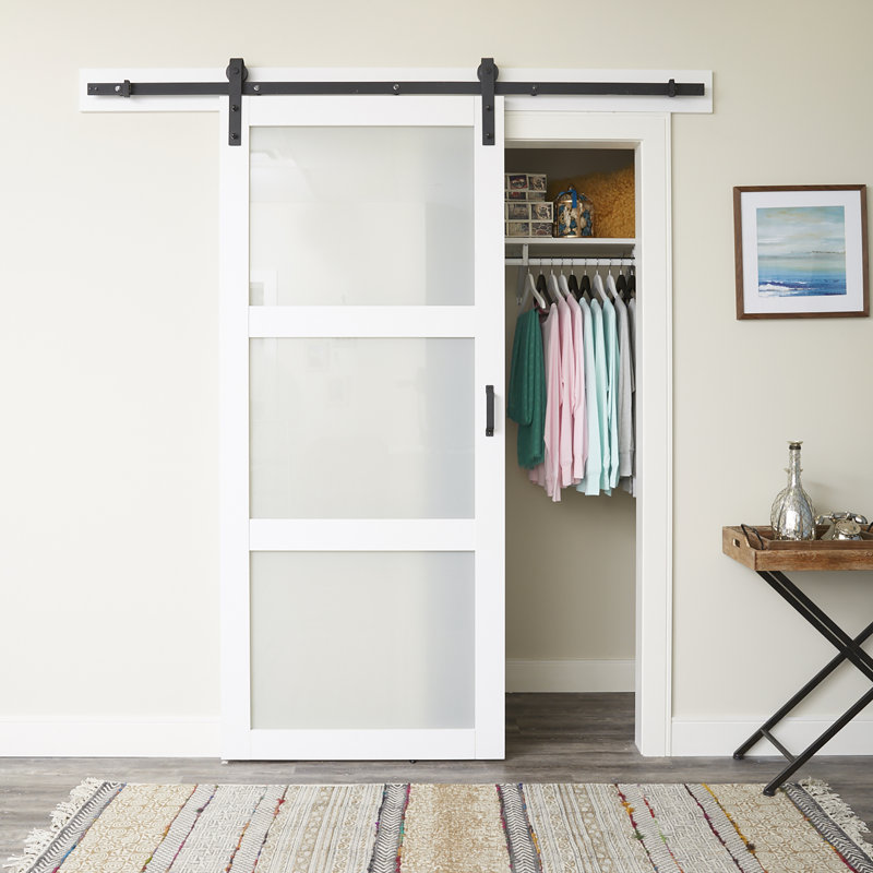 Renin 36 in. W x 84 in. H Frosted Glass Frosted and Low-Gloss Barn Door with Barn Door Hardware, Bright White