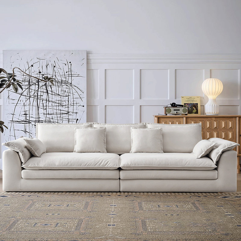 Canapé modulaire en coton et lin blanc, H 35,43 po x l 102,36 po x P 47,24 po, 3