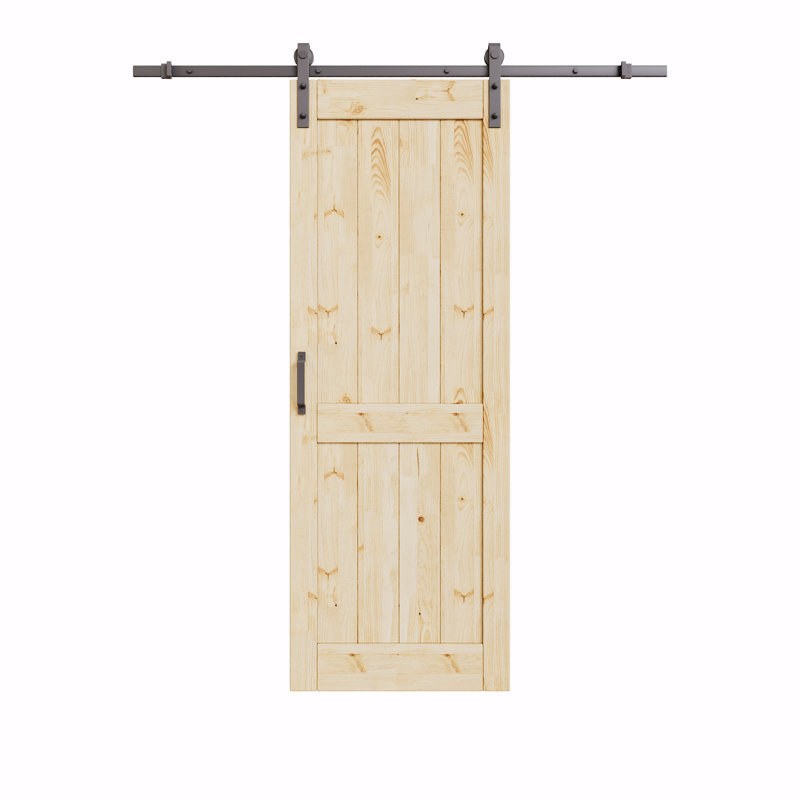 Porte de grange à panneaux en bois massif sans finition avec trousse de quincaillerie d'installation, 30 po x 84 po, Standard