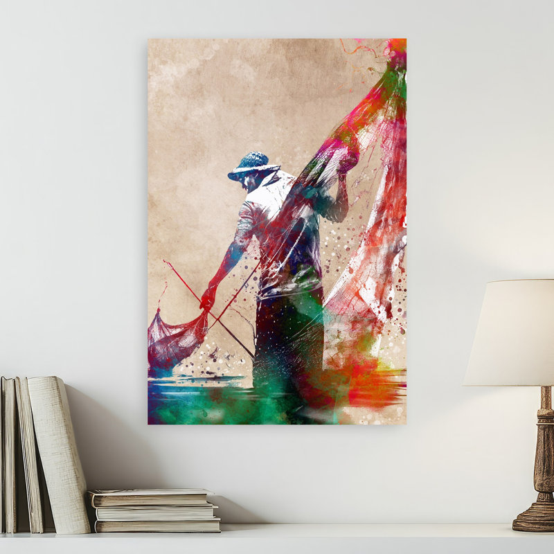 «Dynamic Fishing Splash», art mural contemporain, 24" H x 16" W