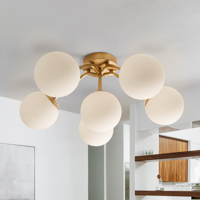 Lustre semi-encastré 22 pouces en verre givré 6 lumières