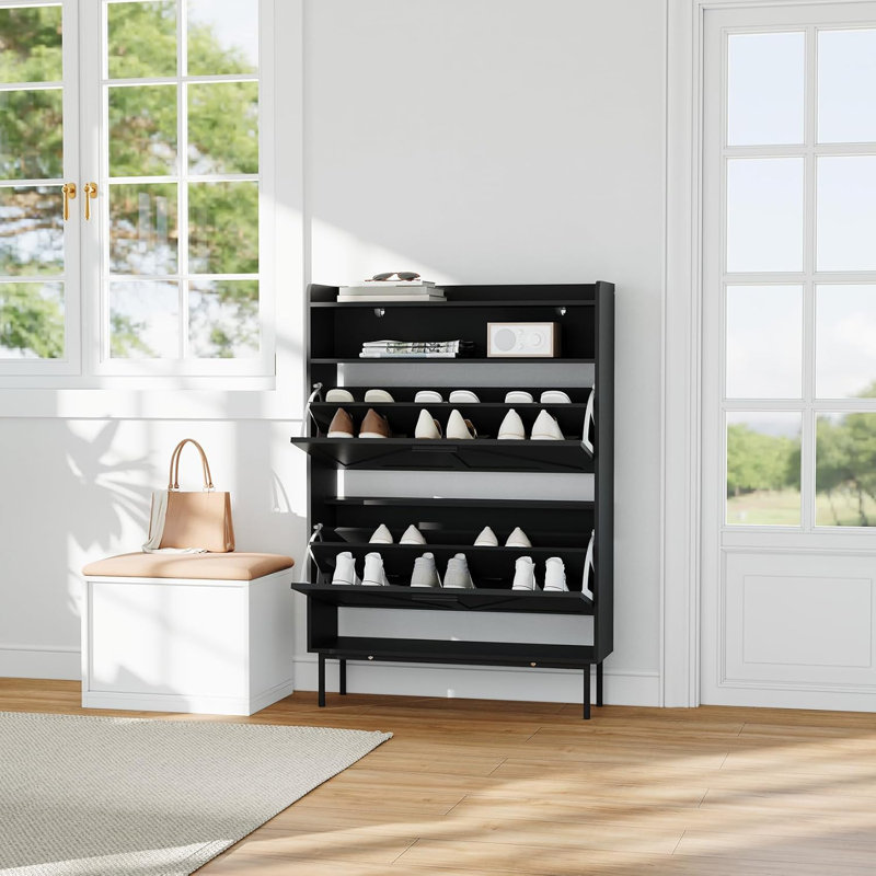 Meuble à chaussures vertical mince et compact pour entrée ou garde-robe, Brun