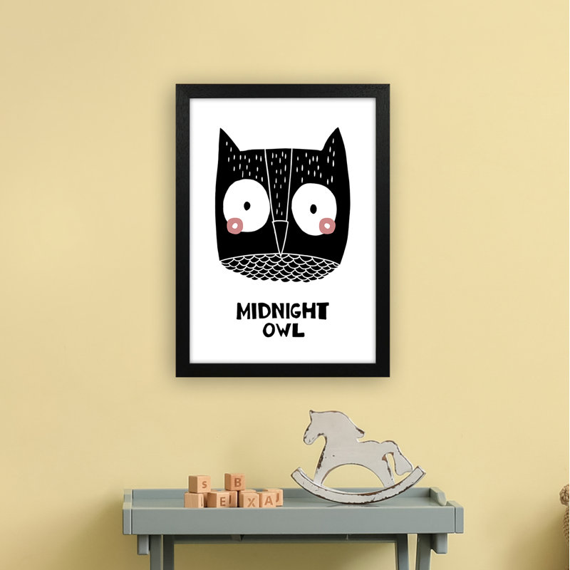 Owl by Miniofmine - Print, 46cm H x 34cm W x 3cm D, Brown Framed