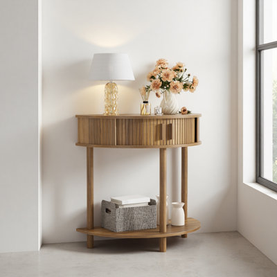 Console demi-lune rainurée de 31,5 pouces, table de canapé de style campagnard derrière le canapé, table d'entrée moderne, table décorative pour salon, couloir, entrée ou entrée étroite