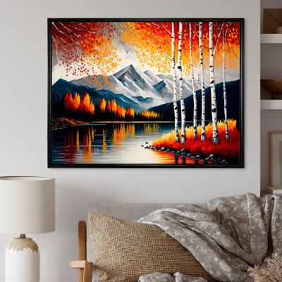 Bouleaux rouges et oranges au bord du lac III - Impression sur toile