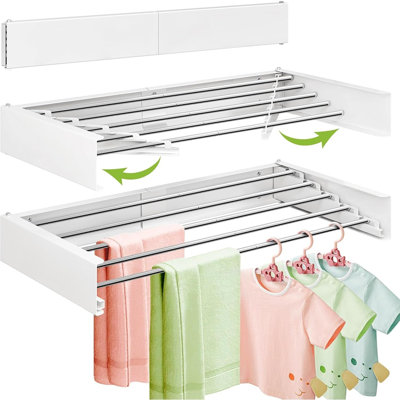 Séchoir à linge mural, séchoir à linge pliable blanc, conception escamotable rétractable, support utilitaire d'intérieur peu encombrant