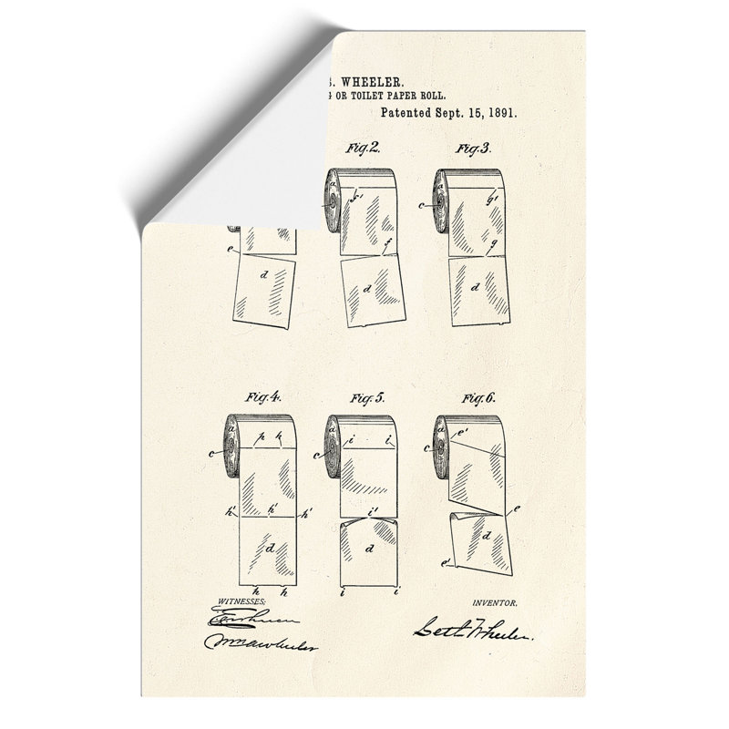 Toilet Roll Patent - Frameless Print, 42cm H x 30cm W x 0.1cm D