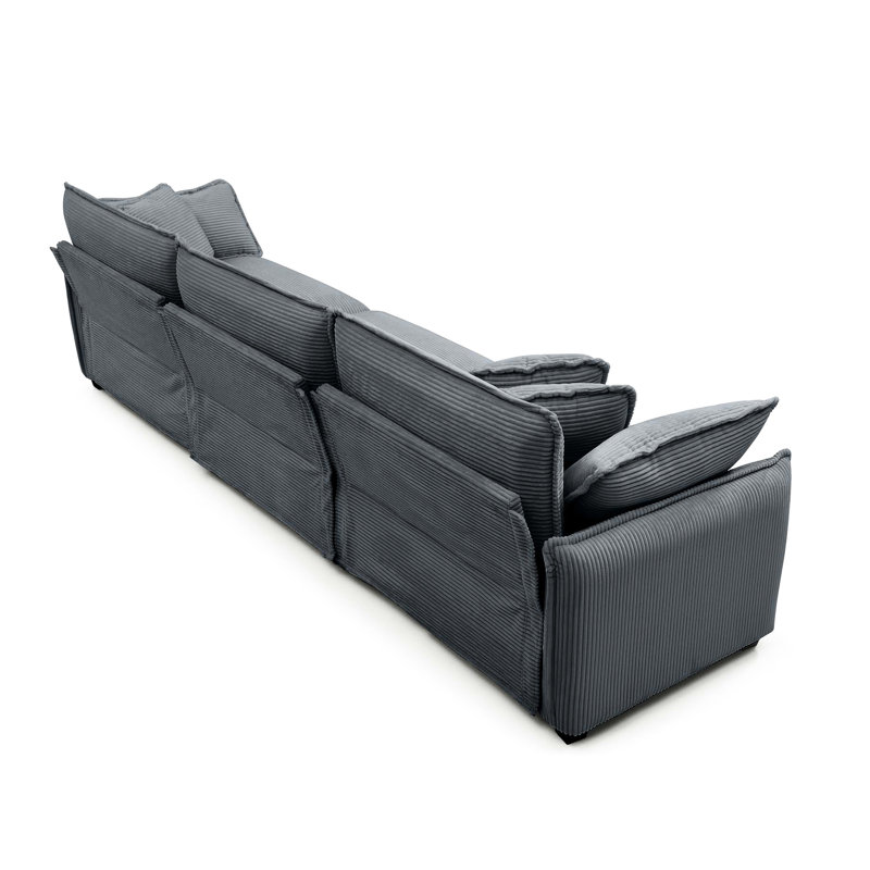 Velours côtelé gris confortable pour diverses pièces, coussins de haute qualité et salon amovible de 3 pièces, avec une conception ergonomique en tissu doux