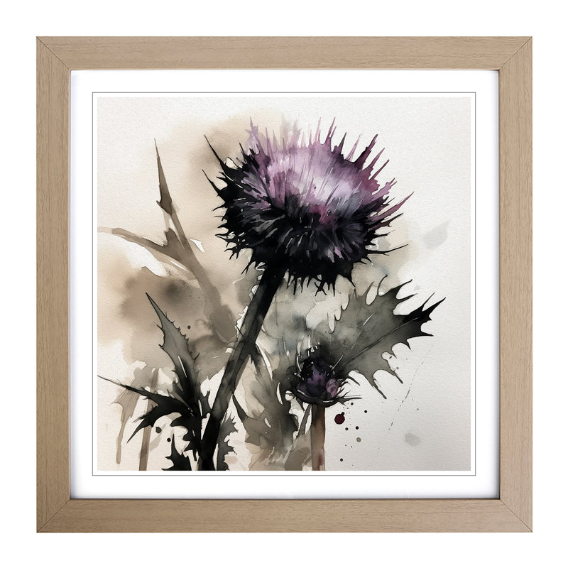 Thistle Ink Wash - Framed Print, Oak