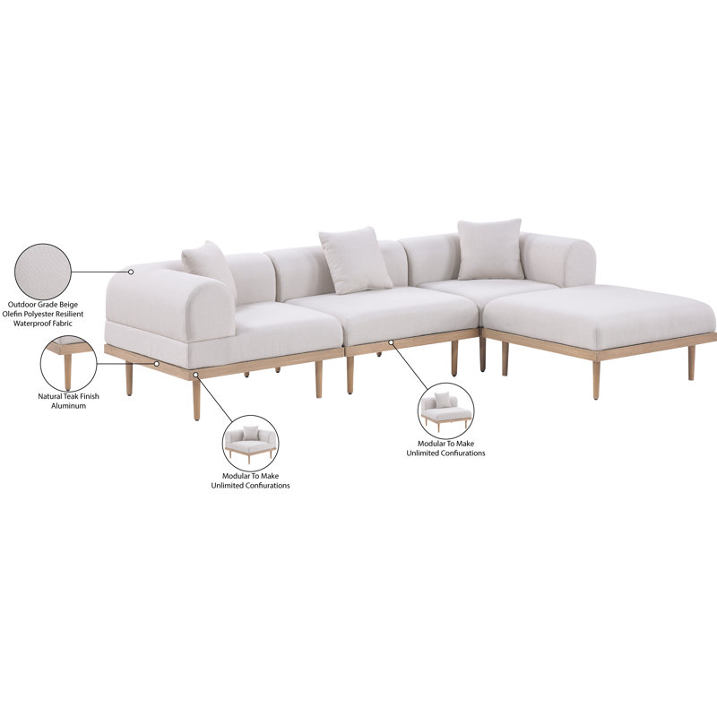 Canapé modulaire d'extérieur en oléfine de 106,5 po Madeleine, Beige