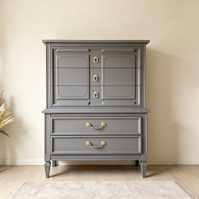 Elegant Grey Storage Drawer Accent Chest.