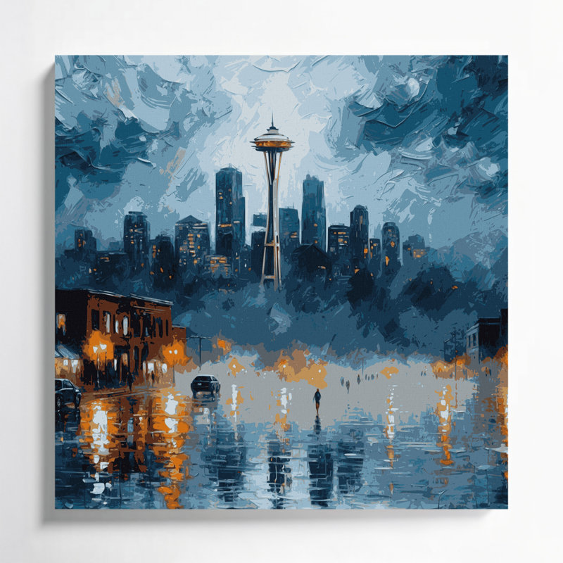 Cities Seattle WA Blue Canvas Wall Art