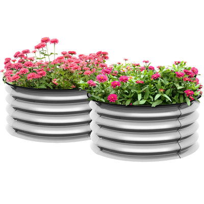2 Galvanized Raised Garden Beds - Safe Outdoor Flower, Herb, And Vegetable Homes With Protected Rim Silver 23.5" X 11.79" H Bed  2 Pieces , Outdoor, Edging, Easy Assembly, Self-Draining, Elegance