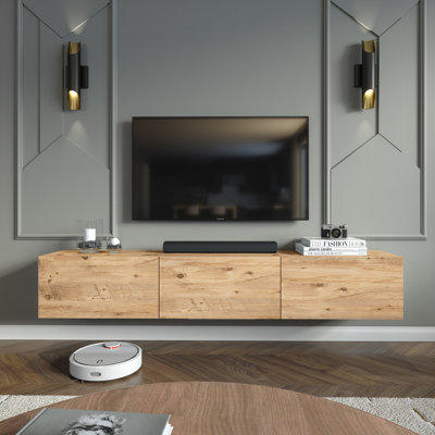Colima Modern Floating TV Stand Up to 80" TVs, Wall-Mounted Media Console with Storage, Light Brown