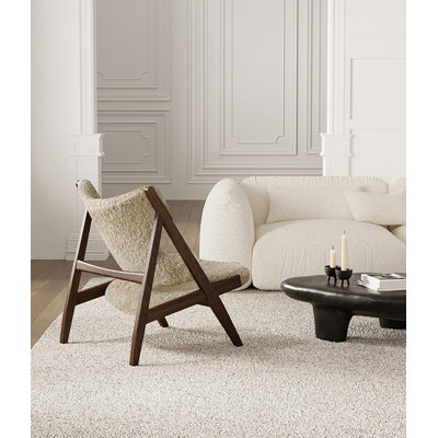Chaise de loisirs en tissu de laine de style vintage avec cadre en bois massif, convient aux chambres à coucher et aux salons