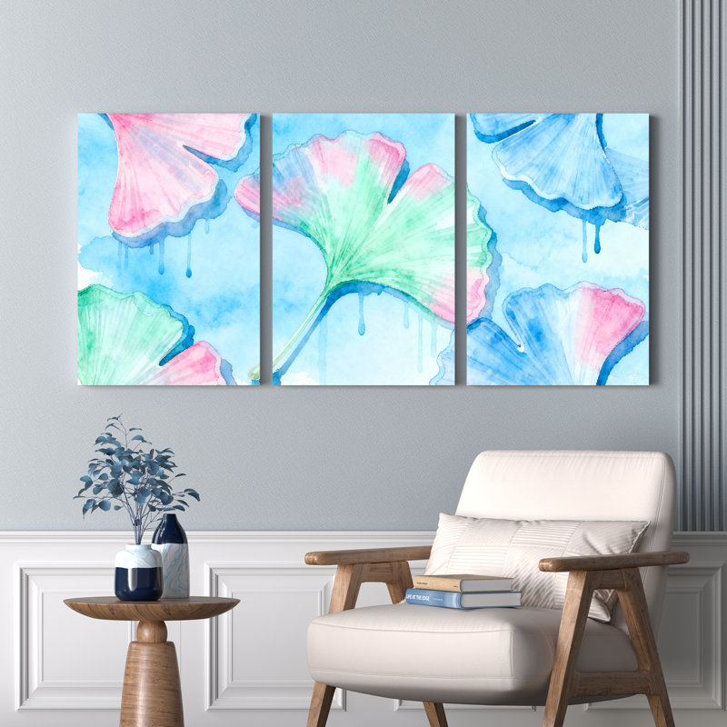 «Watercolor Ginkgo Leaves», art mural sur toile, impression florale abstraite (ensemble de 3), H 30 po x l 60 po