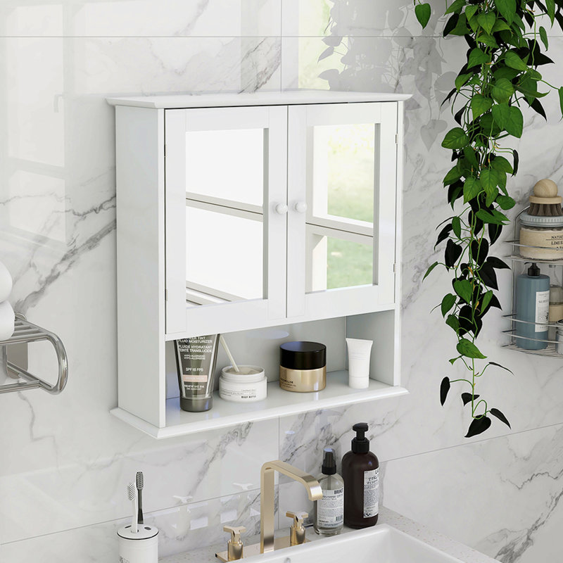 Armoire murale de salle de bain avec portes et tablettes à miroir Doule