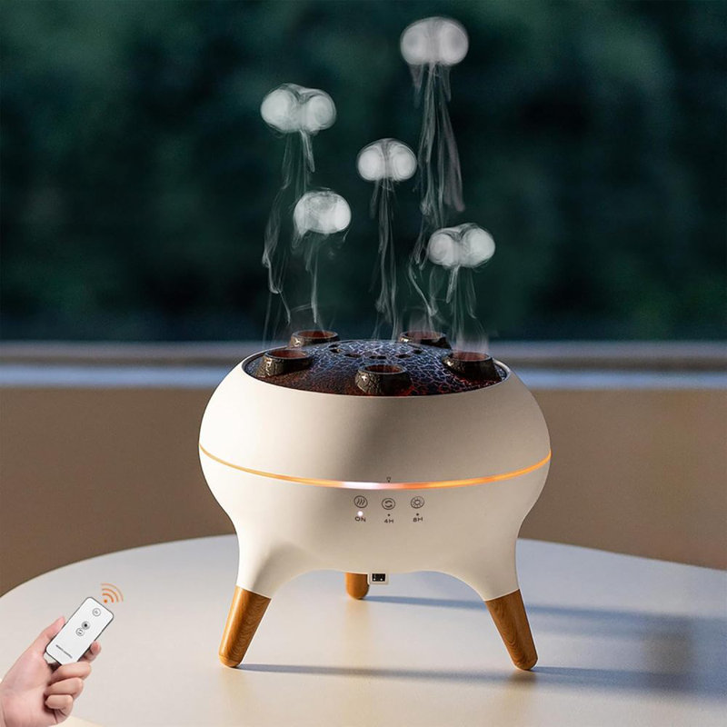 Diffuseur de méduse aux huiles essentielles, diffuseur d'aromathérapie, humidificateur ultrasonique à brume fraîche 250 ml, diffuseur de méduse avec 7 couleurs de lumière, télécommande, minuterie pour bureau à domicile