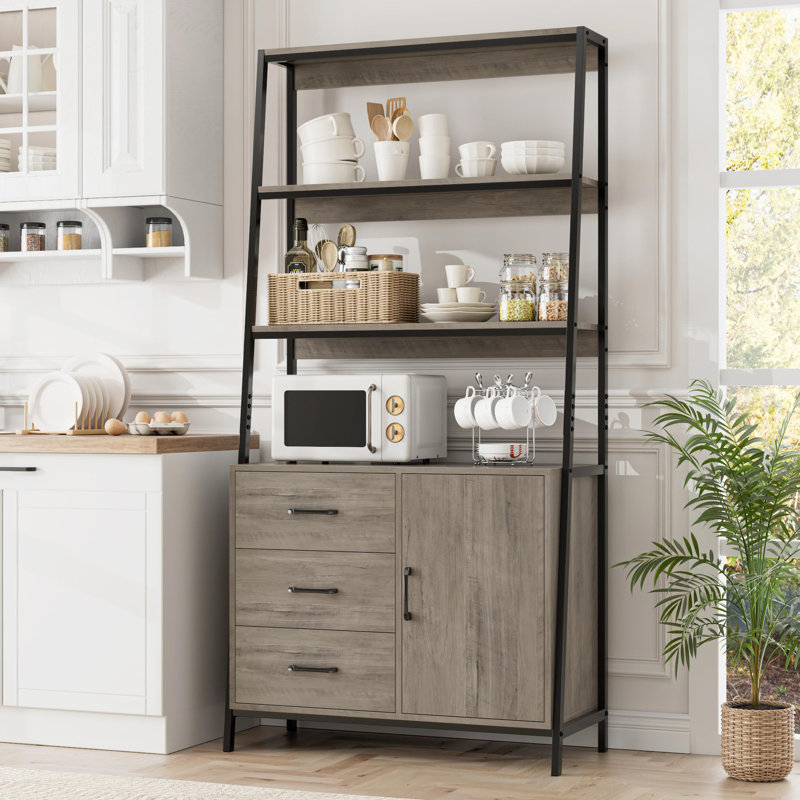 Étagère de boulanger en métal 32,5 po compatible avec les micro-ondes, Gris cendre / noir