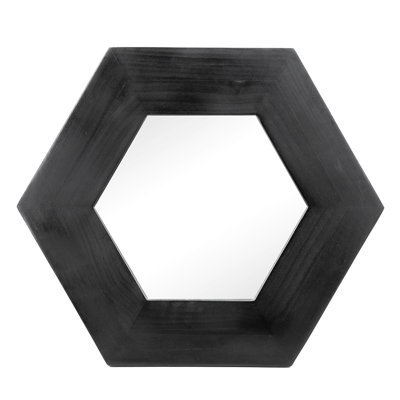 18.5"X18.5" Hexagon Mirror, Solid Wood Frame For Hallway Bathroom Decor, Black Living Room