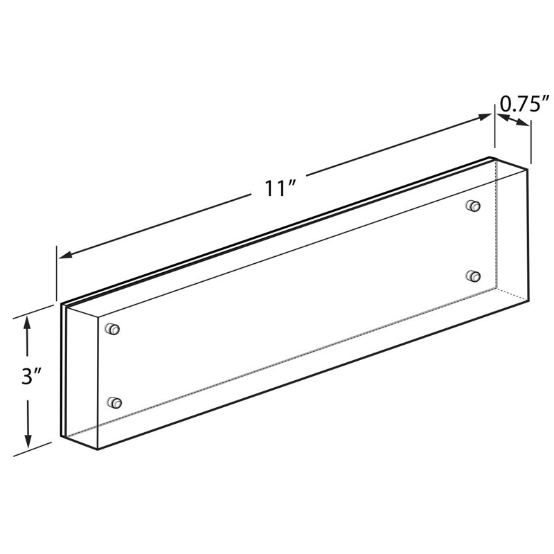Bloc acrylique noir avec plaque arrière en métal 3 po x 11 po, paquet de 2