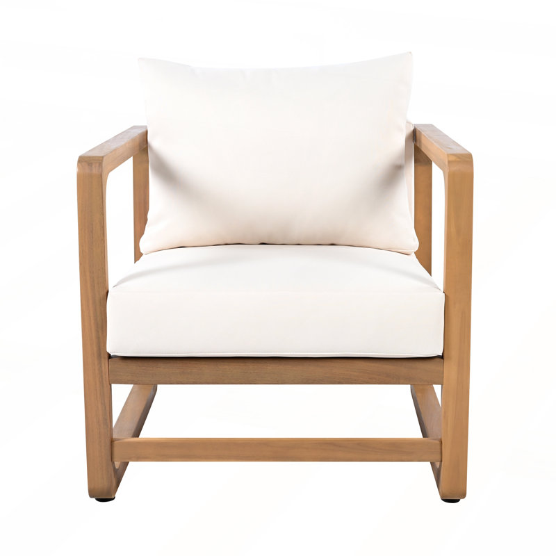 Durable Acacia Wood Outdoor Lounge Chair with Oversized Seat and Plush White Cushions for Ultimate Comfort and Style., 2
