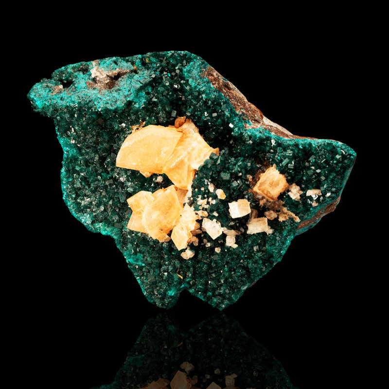 Dioptase with Golden Calcite