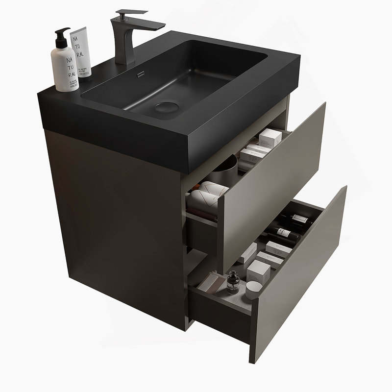 Meuble-lavabo mural flottant avec lavabo et rangement, Gris, 24"