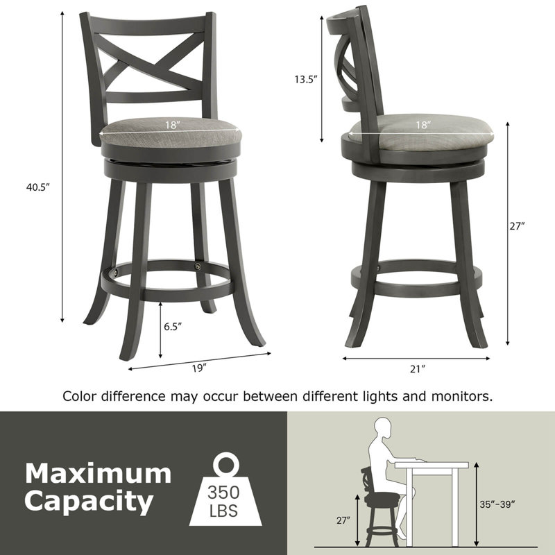 Tabourets de bar pivotants August Grove® gris, Tabouret de comptoir (siège d'une hauteur de 25 p, 4