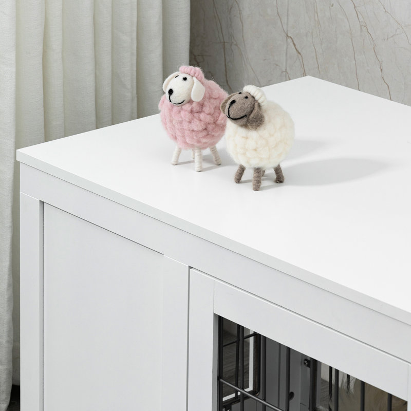 Mobilier de cage métallique pour chien, cage intérieure pour chenil pour petits et moyens chiens, double porte, table de bout blanche et spacieuse
