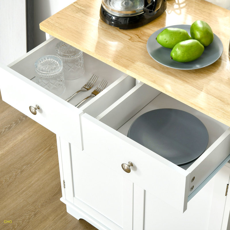 Sideboard with Countertop, Modern Kitchen Storage Cabinet, Coffee Bar Cabinet, White