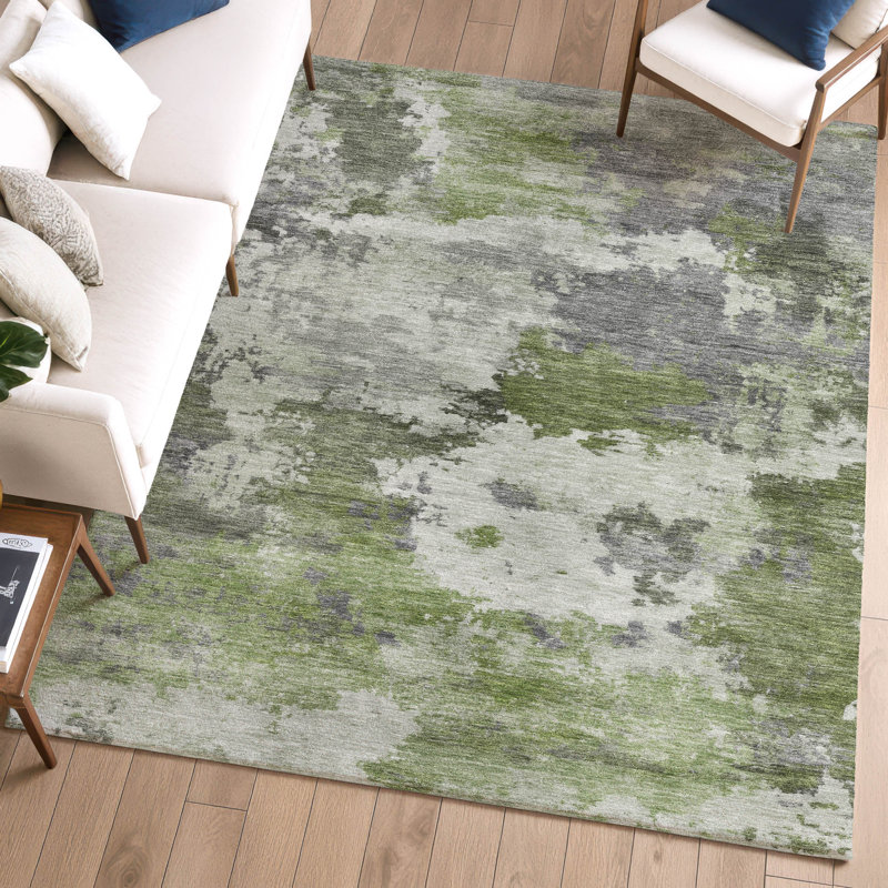 Premium Machine Washable Mayfield AMF2144 abstract Rug, 8' x 10', Olive