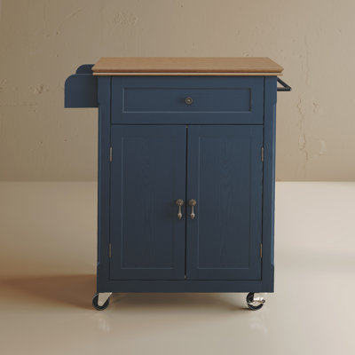Rolling Kitchen Island with Storage Drawer, Portable Kitchen Cart on Wheels with Solid Wood Veneer