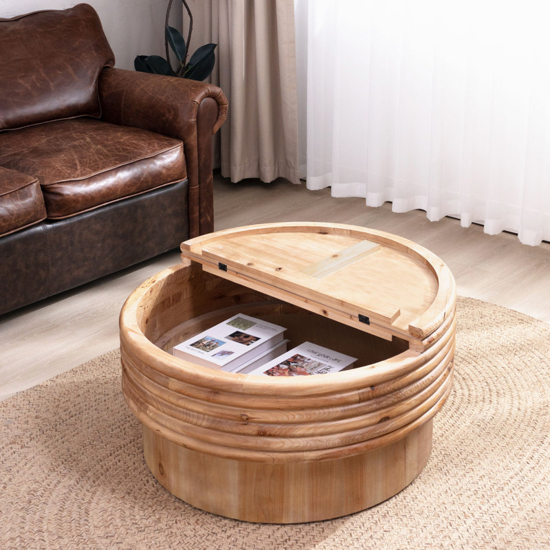 Table basse ronde en bois avec rangement caché