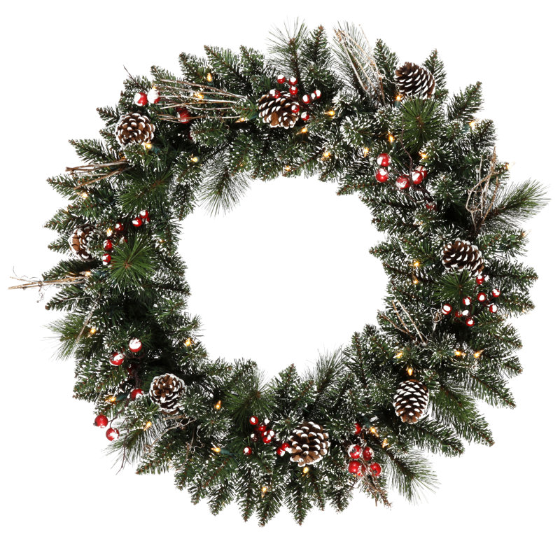 Couronne de pin artificielle, H 30 po x l 30 po x P 3 po, Transparent