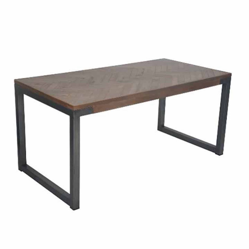 Solid Wood Top Metal Base Dining Table, 75cm H x 180cm W x 80cm D