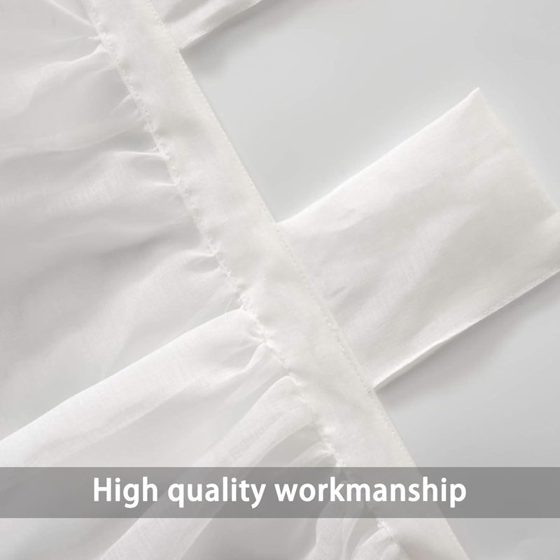 Burchinal Ruffle Sheer Curtains 2 Panels Tab Top Ruffle White Semi Sheer Curtains for Living Room Bedroom Nursery  Vintage Farmhouse Drapes Privacy Added with Light Filtering